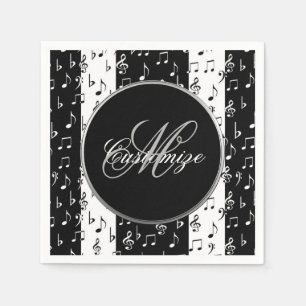 Monogrammed Black & White Musical Rand Pappersservett