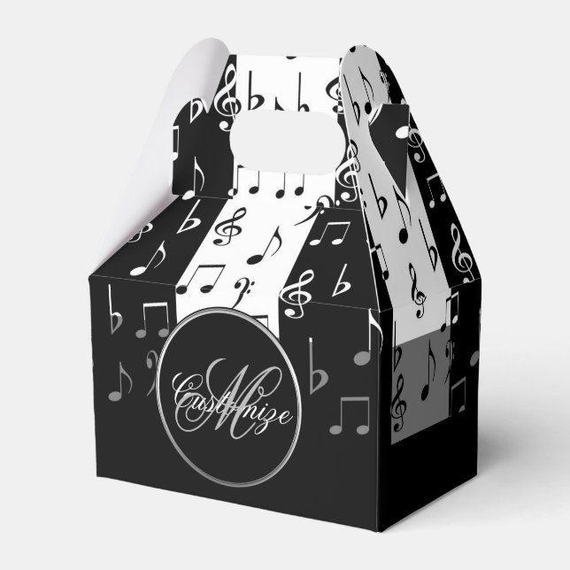 Monogrammed Black & White Musical Rand Presentaskar (Framsidan Sidan)