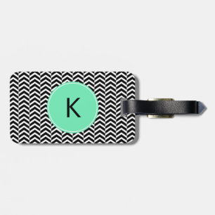 Monogrammed Black, White Sea Foam Chevron Mönster Bagagebricka