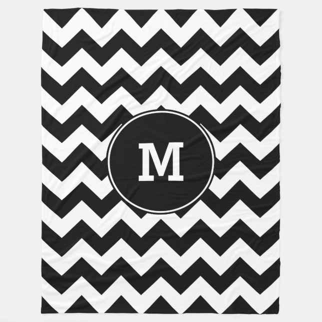 Monogrammed Black Zigzag Mönster Fleecefilt (Framsidan)