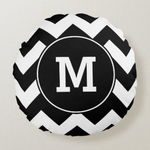 Monogrammed Black Zigzag Mönster Rund Kudde