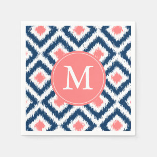 Monogrammed blått- och korallIkat mönster Pappersservett