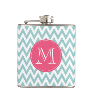 Monogrammed blått- och rosasparreflaska fickplunta