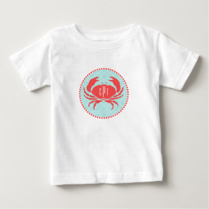 Monogrammed blått+ Röd krabbaRomper Tee Shirt