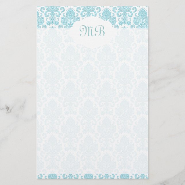 Monogrammed blåttdamast brevpapper (Framsida)