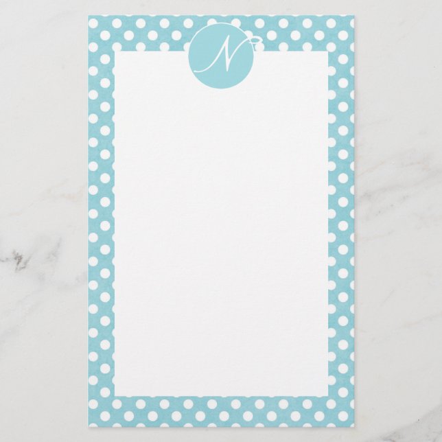 Monogrammed blåttpolka dots brevpapper (Framsida)