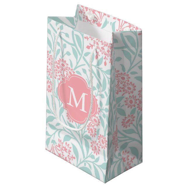 Monogrammed blom- damastast mönster för Mint och (Framsidan Vinklad)
