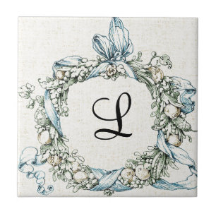 Monogrammed blom- kran kakelplatta