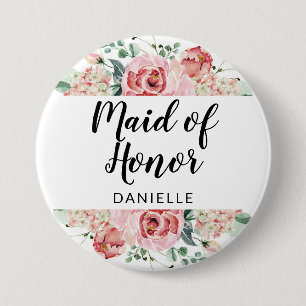 Monogrammed blom- maid of honor för knapp