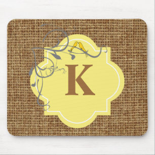Monogrammed blommigt och burlap musmatta