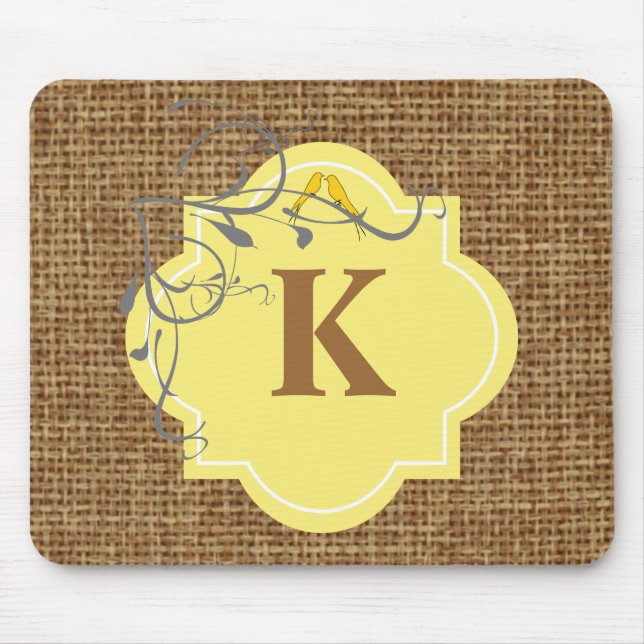 Monogrammed blommigt och burlap musmatta (Framsidan)