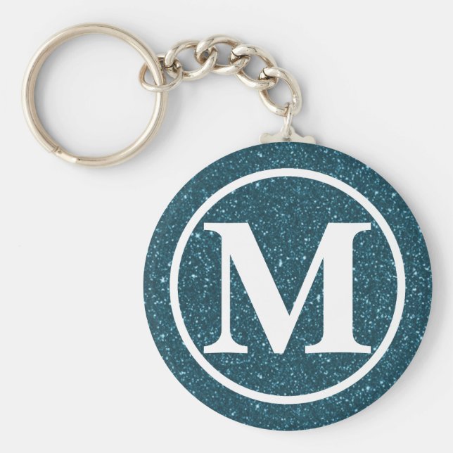 Monogrammed Blue Glitz BB Nyckelring (Framsidan)