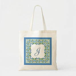 Monogrammed Blue God God God God Gräns Tote Bag Tygkasse
