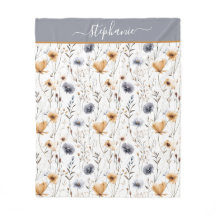 Monogrammed Blue Grått Beige White Boho Blommigt