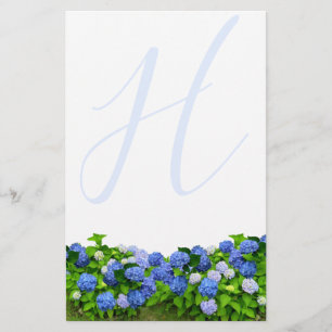 Monogrammed Blue Hydrangea Garden Writpaper