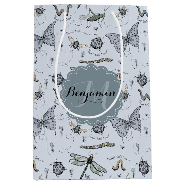 Monogrammed Blue Kryp och Insekter Boy Shower (Framsidan)