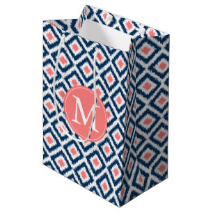 Monogrammed Blue och Coral Diamonds Ikat Mönster