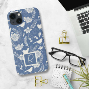 Monogrammed Blue och Cream Birds and Blommars