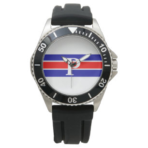 Monogrammed Blue & Red White Stripe Watch Armbandsur