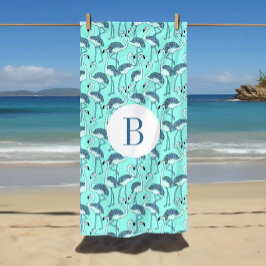 Monogrammed Blue Tropical Flamingos