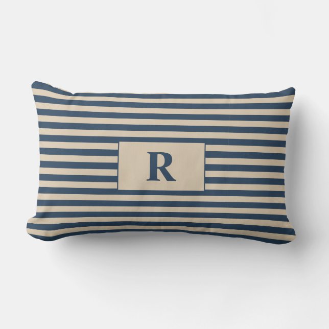 Monogrammed Blue/Vanilla Rand Lumbarkudde (Framsida)