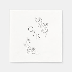 Monogrammed Boho Cherry Blommar Blommigt Bröllop Pappersservett