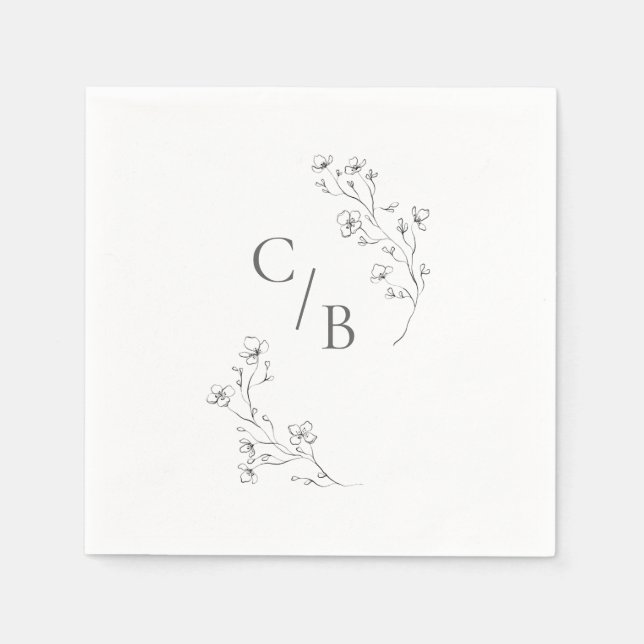 Monogrammed Boho Cherry Blommar Blommigt Bröllop Pappersservett (Framsidan)