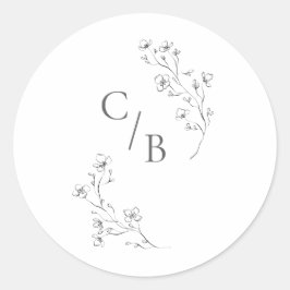 Monogrammed Boho Cherry Blommar Blommigt Bröllop Runt Klistermärke