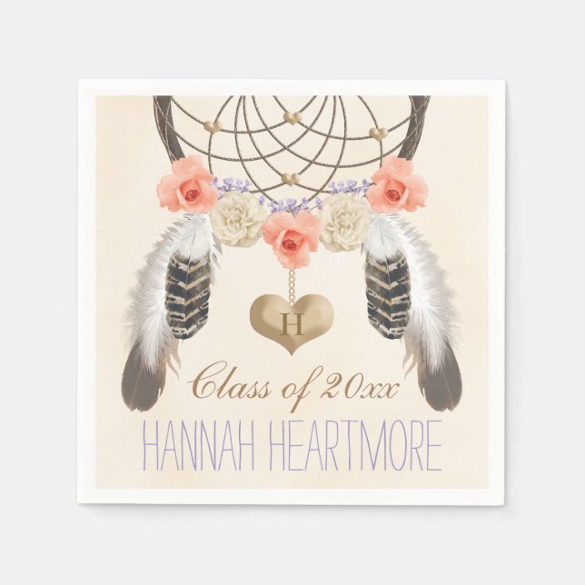 Monogrammed Boho Dream Catcher Studentfest Pappersservett (Framsidan)