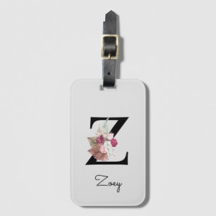 Monogrammed Boho Flowers Initial Z Bagagebricka