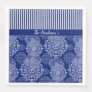 Monogrammed Boho Moody Blues Mandalas och Rand Pappersservett