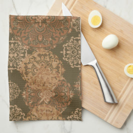 Monogrammed Boho Mörk Rust Mandalas Kitchen Towel Kökshandduk