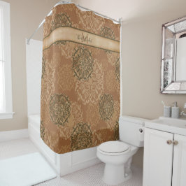 Monogrammed Boho Mörk Rust Mandalas Shower Curtain
