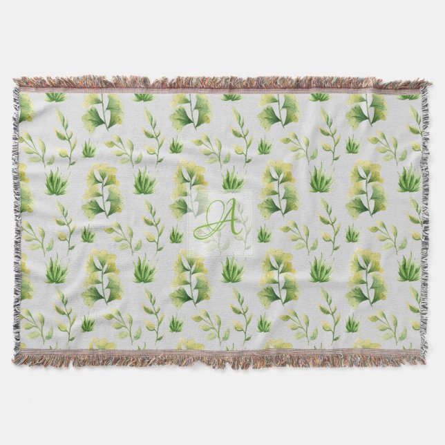Monogrammed botaniskt Löv Watercolor Grönt Deco Filt (Framsidan)
