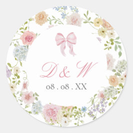 Monogrammed Bows and Wildflowers Sticker Runt Klistermärke
