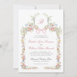 Monogrammed Bows and Wildflowers Wedding Inbjudningar