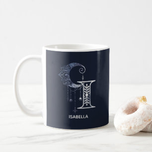 Monogrammed Brev I Boho Crescent Måne Mandala Kaffemugg