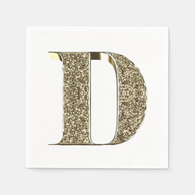 Monogrammed Brev Initial D Guld Sparkles Elegant Pappersservett (Framsidan)