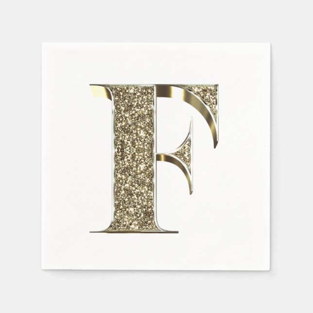 Monogrammed Brev Initial F Guld Sparkles Elegant Pappersservett (Framsidan)