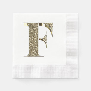 Monogrammed Brev Initial F Guld Sparkles Elegant Pappersservett