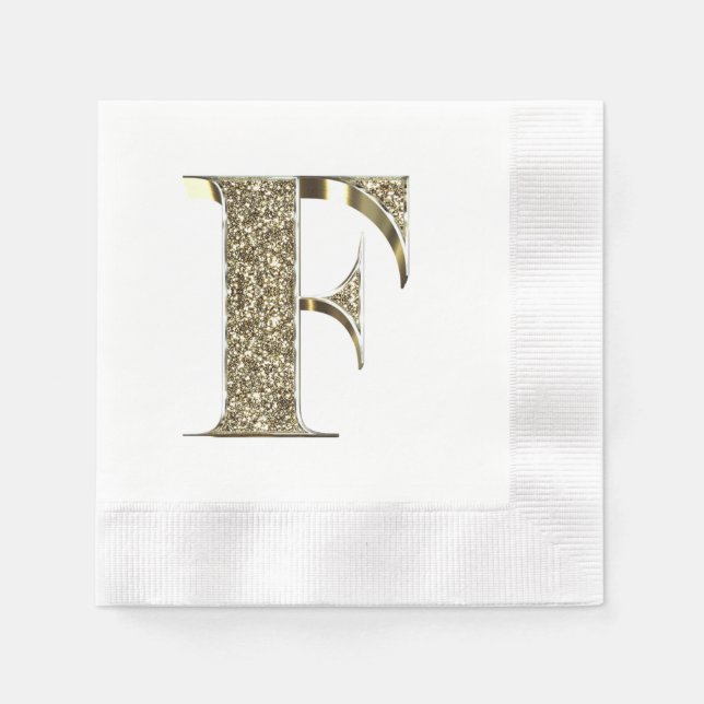 Monogrammed Brev Initial F Guld Sparkles Elegant Pappersservett (Framsidan)