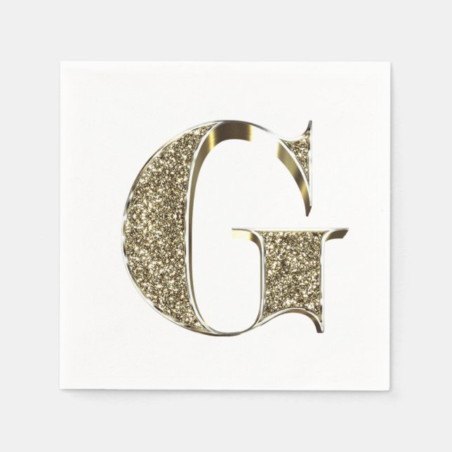 Monogrammed Brev Initial G Guld Sparkles Elegant Pappersservett (Framsidan)