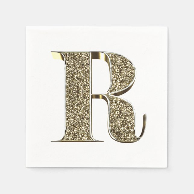 Monogrammed Brev Initial Guld Sparkles Elegant Pappersservett (Framsidan)