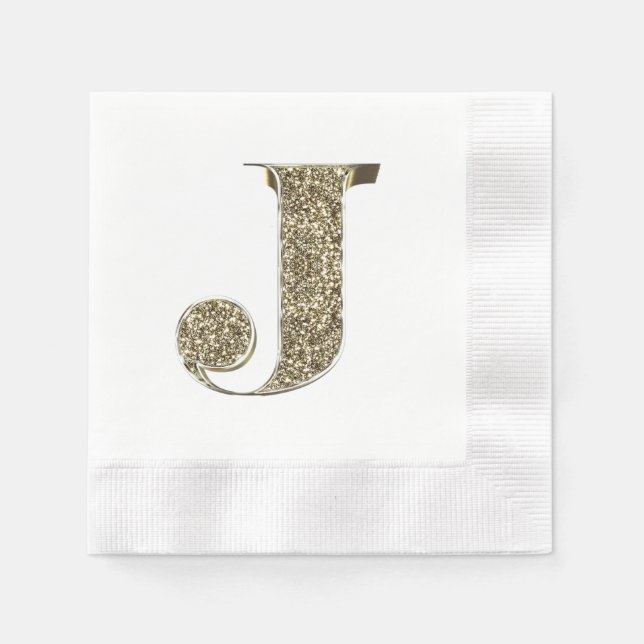 Monogrammed Brev Initial J Guld Sparkles Elegant Pappersservett (Framsidan)