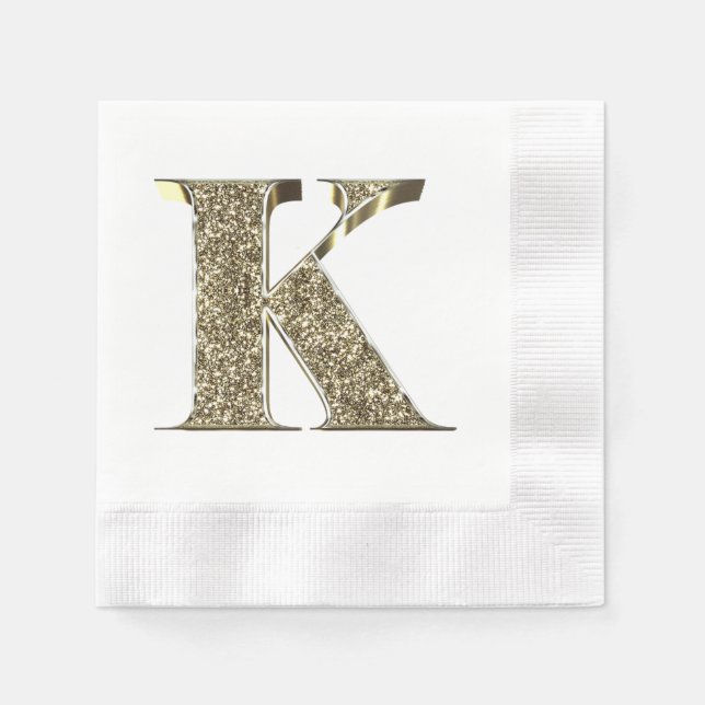 Monogrammed Brev Initial K Guld Sparkles Elegant Pappersservett (Framsidan)