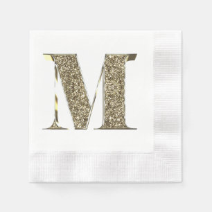 Monogrammed Brev Initial M Guld Sparkles Elegant Pappersservett