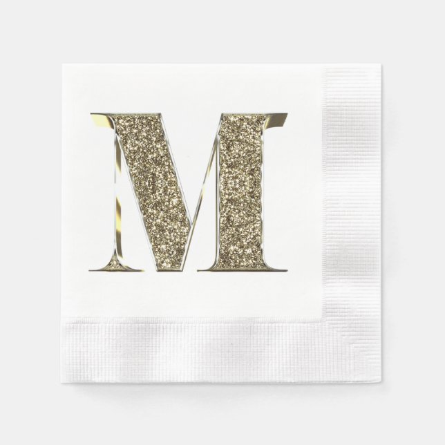 Monogrammed Brev Initial M Guld Sparkles Elegant Pappersservett (Framsidan)