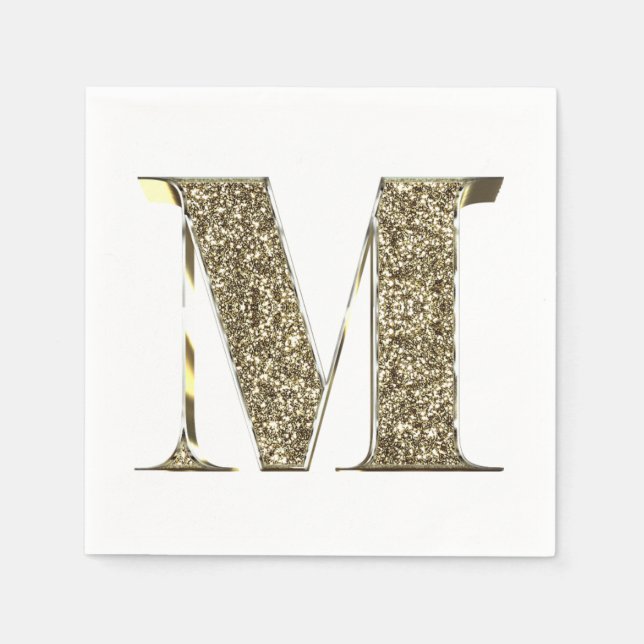 Monogrammed Brev Initial M Guld Sparkles Elegant Pappersservett (Framsidan)