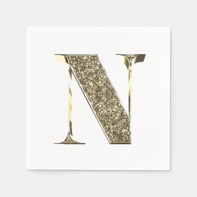 Monogrammed Brev Initial N Guld Sparkles Elegant Pappersservett (Framsidan)