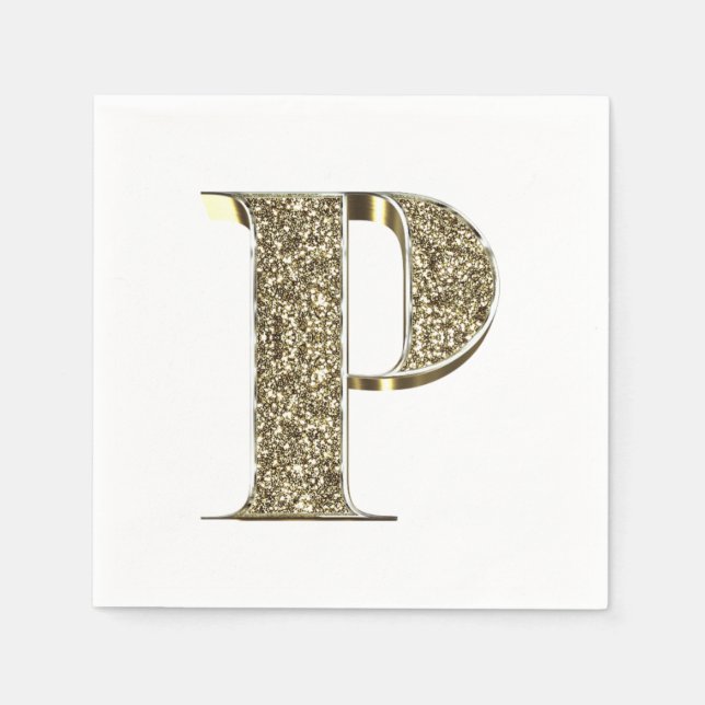Monogrammed Brev Initial P Guld Sparkles Elegant Pappersservett (Framsidan)